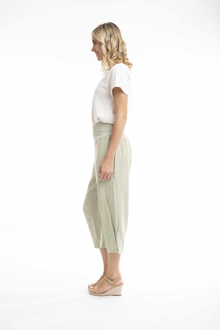 Women Orientique Essentials | Essentials 3/4 Pant Linen Alfalfa