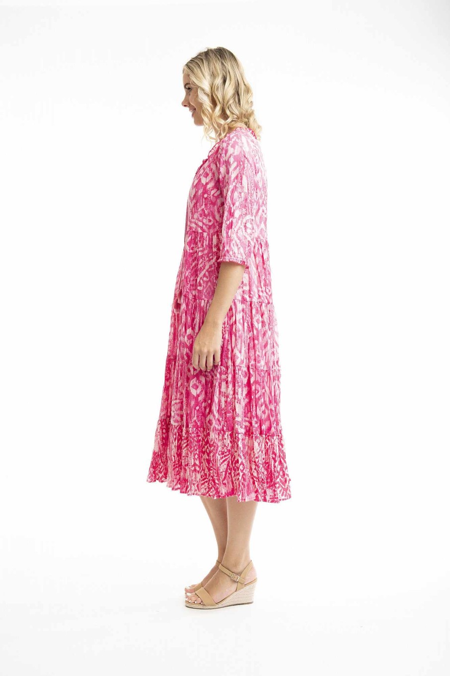 Women Orientique Dresses | Olympus Pink Dress Boho Midi Short Sleeve