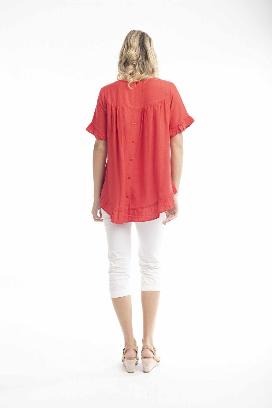 Women Orientique Essentials | Essentials Top Linen Frill Red