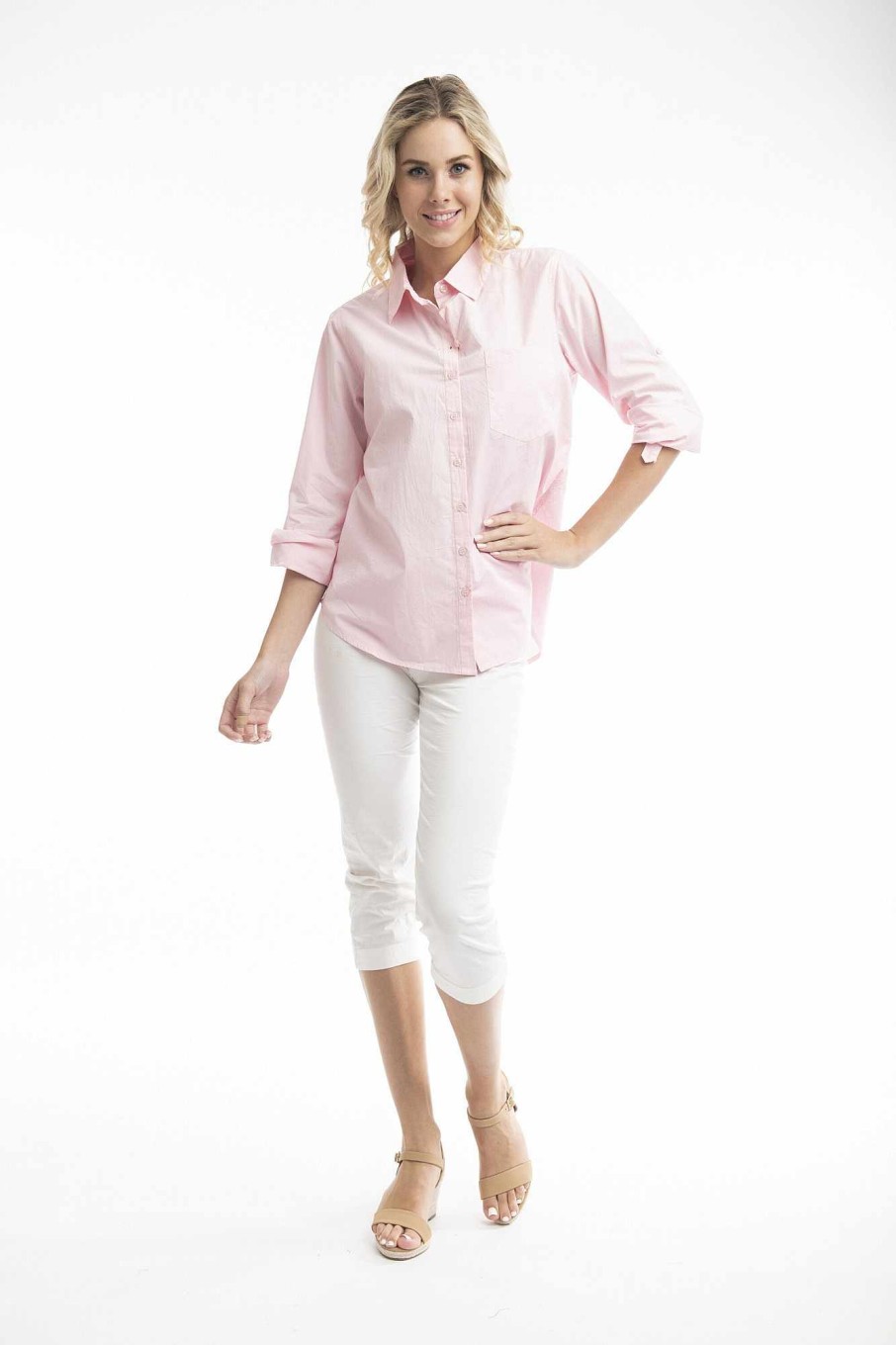 Women Orientique Essentials | Essentials Shirt Single Pocket Solid Strawberry Cream