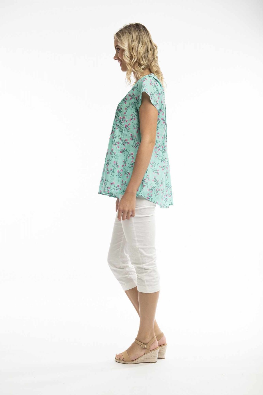 Women Orientique Tops | Symi Top Pleated Short Sleeve