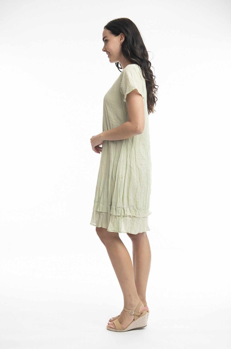 Women Orientique Essentials | Essentials Dress Cotton Frill Alfalfa