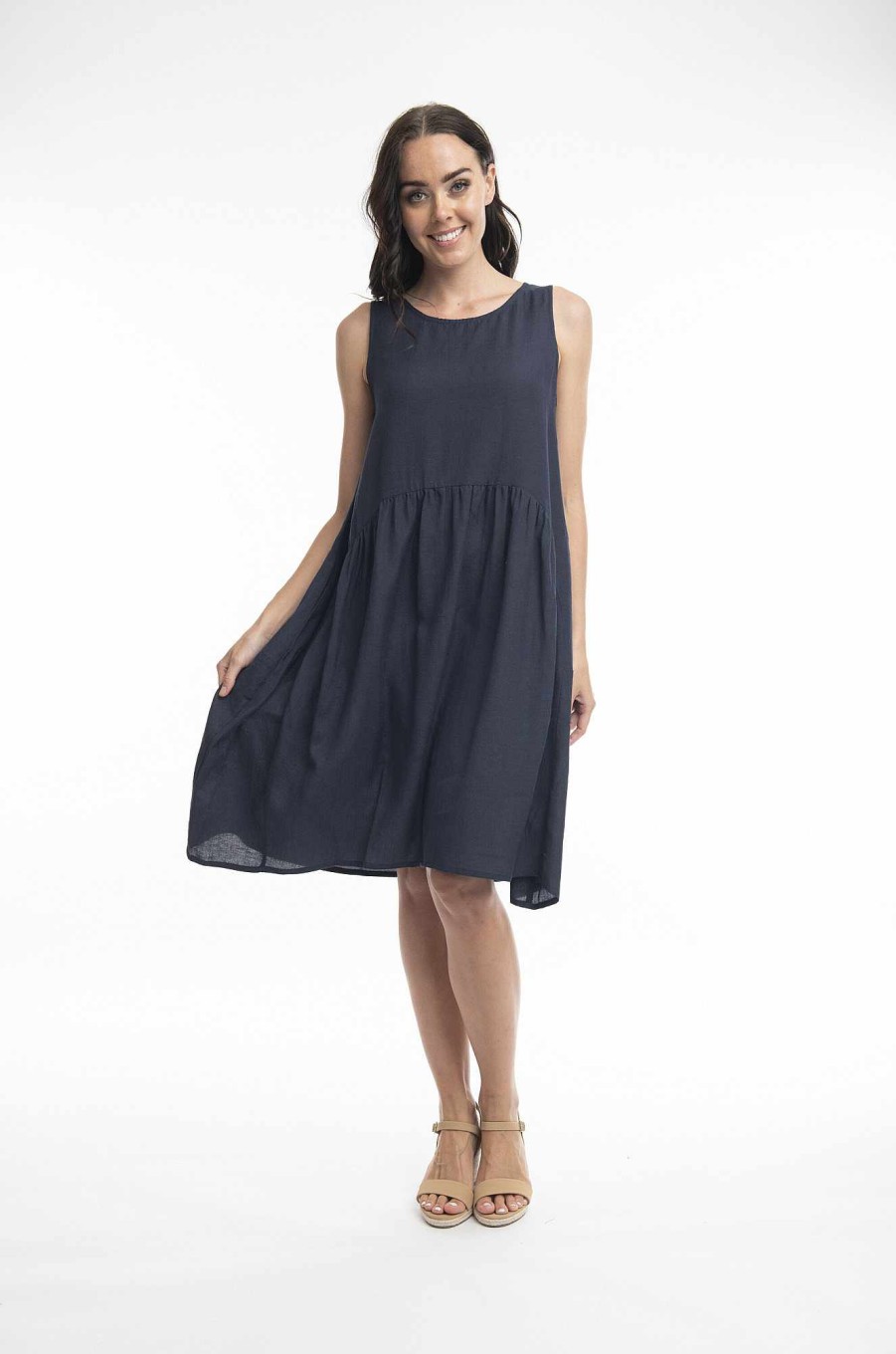 Women Orientique Essentials | Essentials Dress Linen Bubble Navy