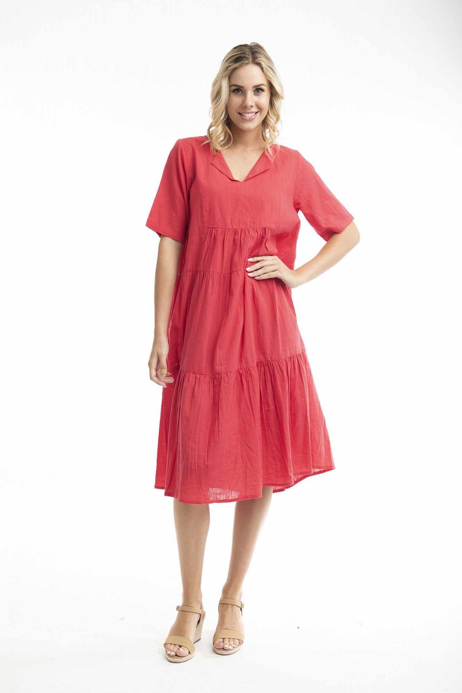 Women Orientique Essentials | Essentials Dress Colla Midi Red