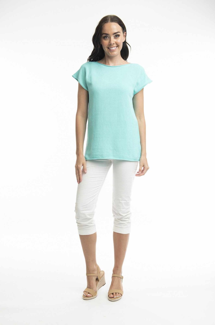 Women Orientique Essentials | Essentials Flat Knit Top Aqua