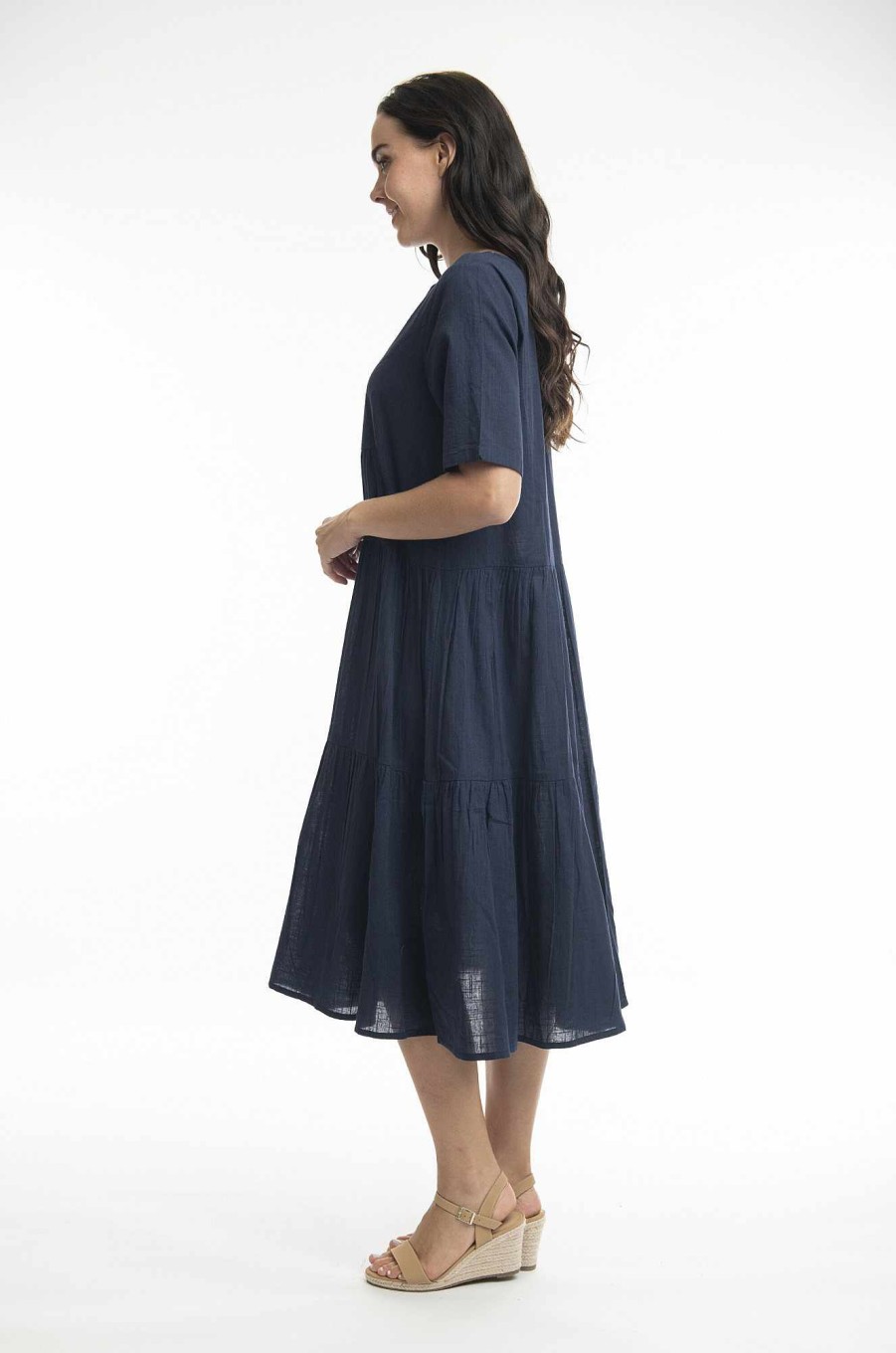 Women Orientique Essentials | Essentials Dress Collared Midi Navy