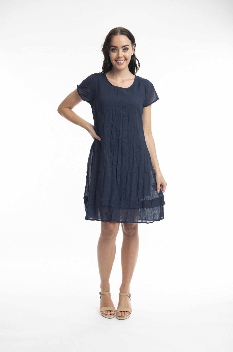 Women Orientique Essentials | Essentials Dress Cotton Frill Navy