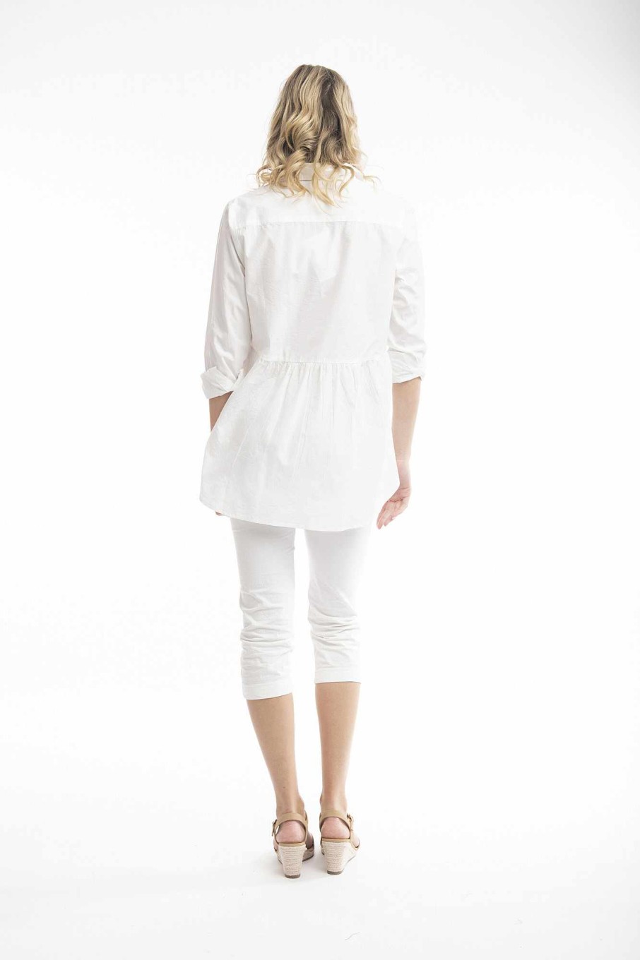 Women Orientique Essentials | Essentials Shirt Ruched Back Solid White