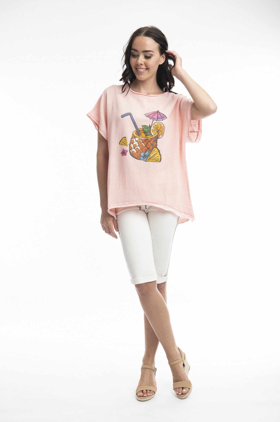 Women Orientique Tops | Tee Embellished Pina Colada Strawberry Cream