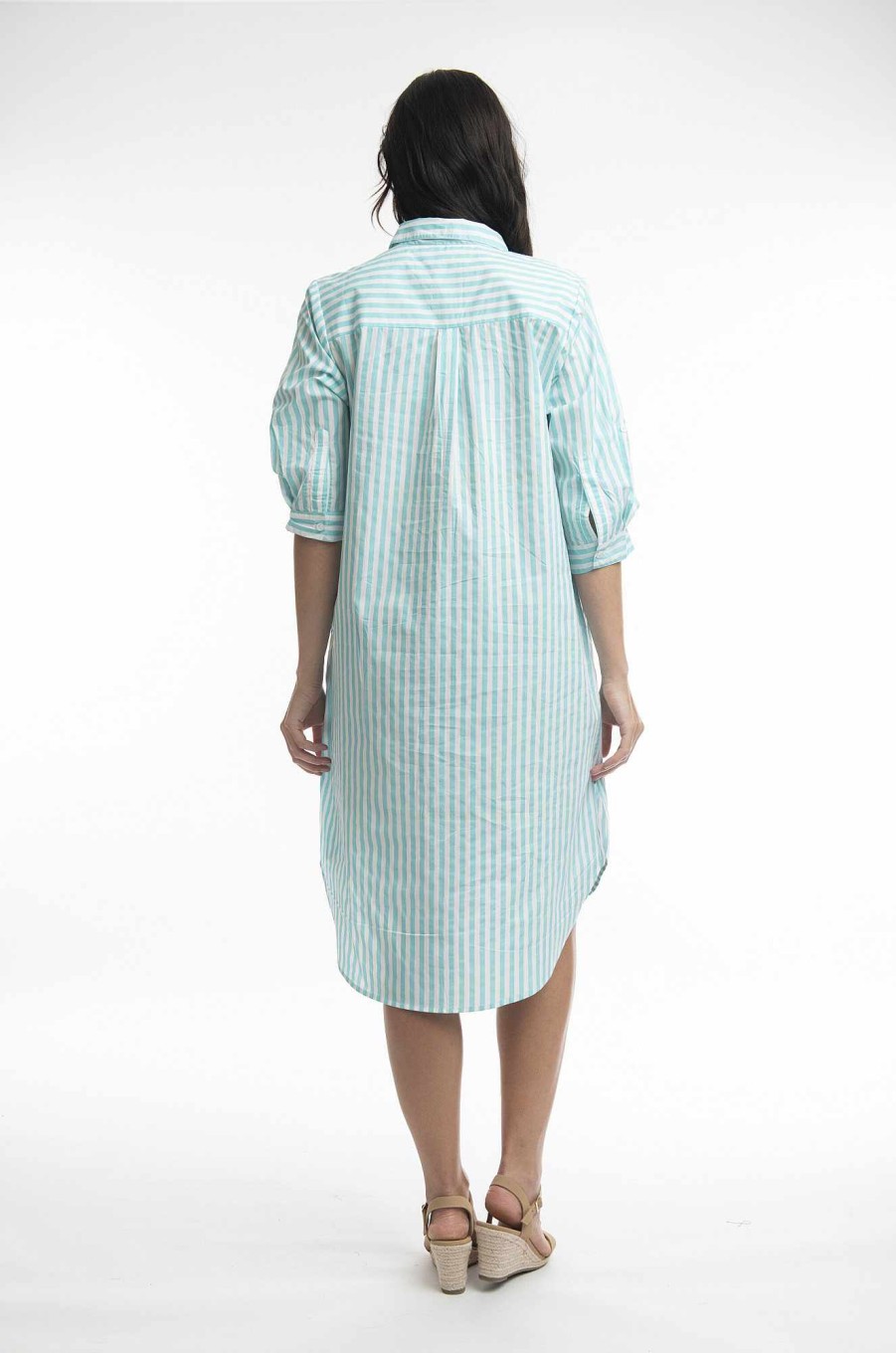 Women Orientique Essentials | Essentials Shirt Dress Stripe Aqua