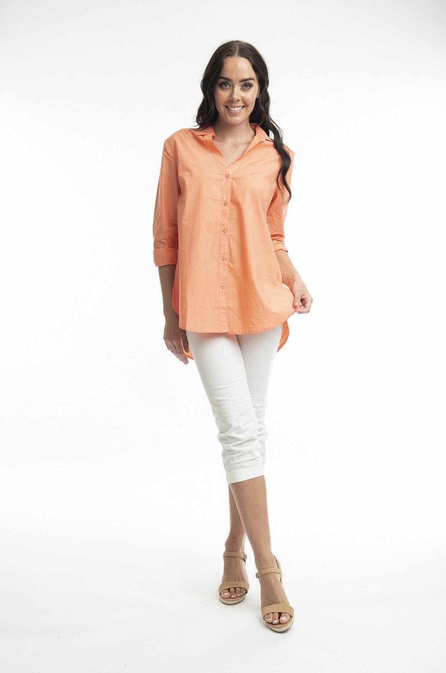 Women Orientique Essentials | Essentials Shirt Ruched Back Solid Coral