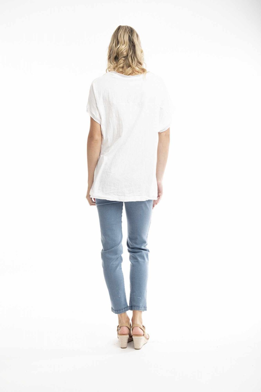 Women Orientique Tops | Tee Embellished Pina Colada White