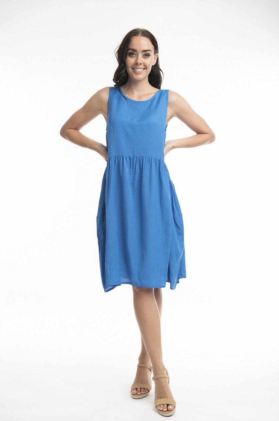 Women Orientique Essentials | Essentials Dress Linen Bubble Nautical Blue