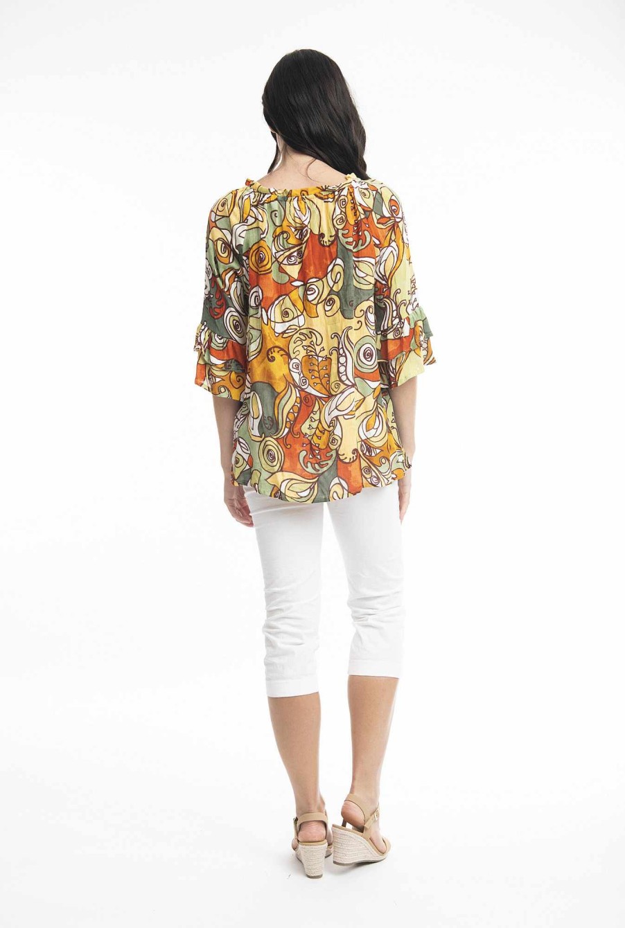 Women Orientique Tops | Ephesus Top Boho Frill Sleeve