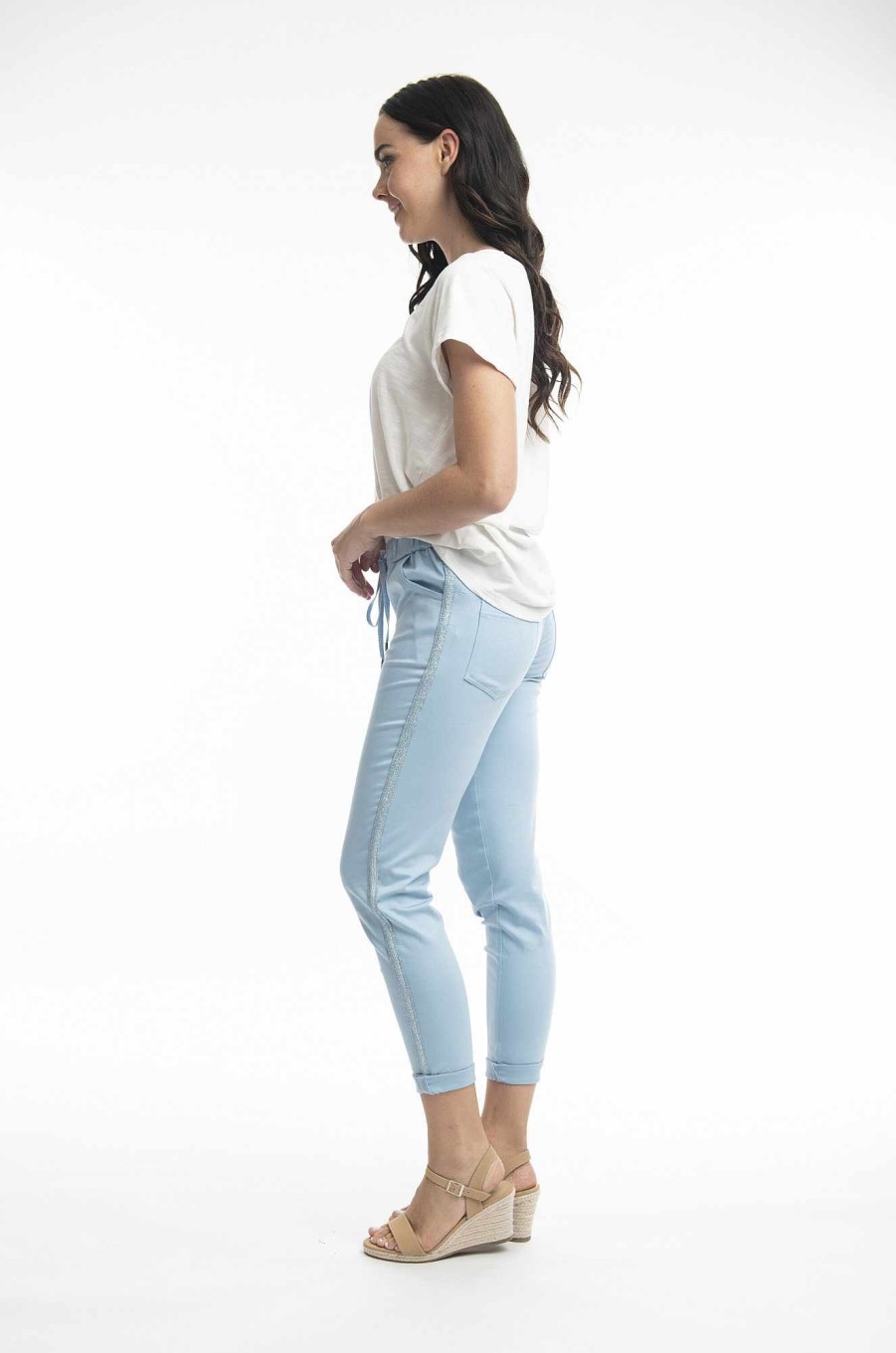 Women Orientique Bottoms | Pant Fashion Side Tape Chambray