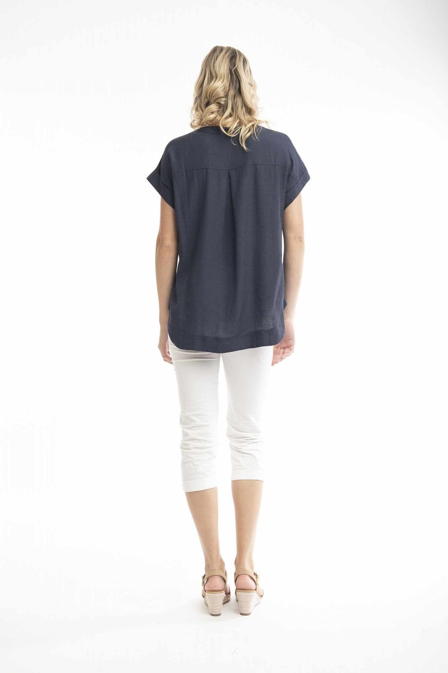 Women Orientique Essentials | Essentials Top Manderine Collar Navy