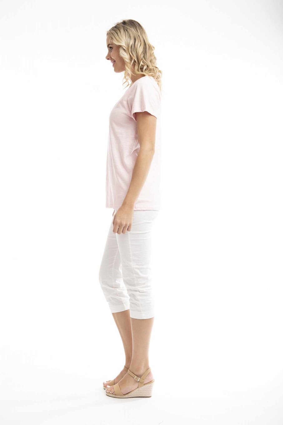 Women Orientique Essentials | Essentials Tee V Neck Strawberry Cream