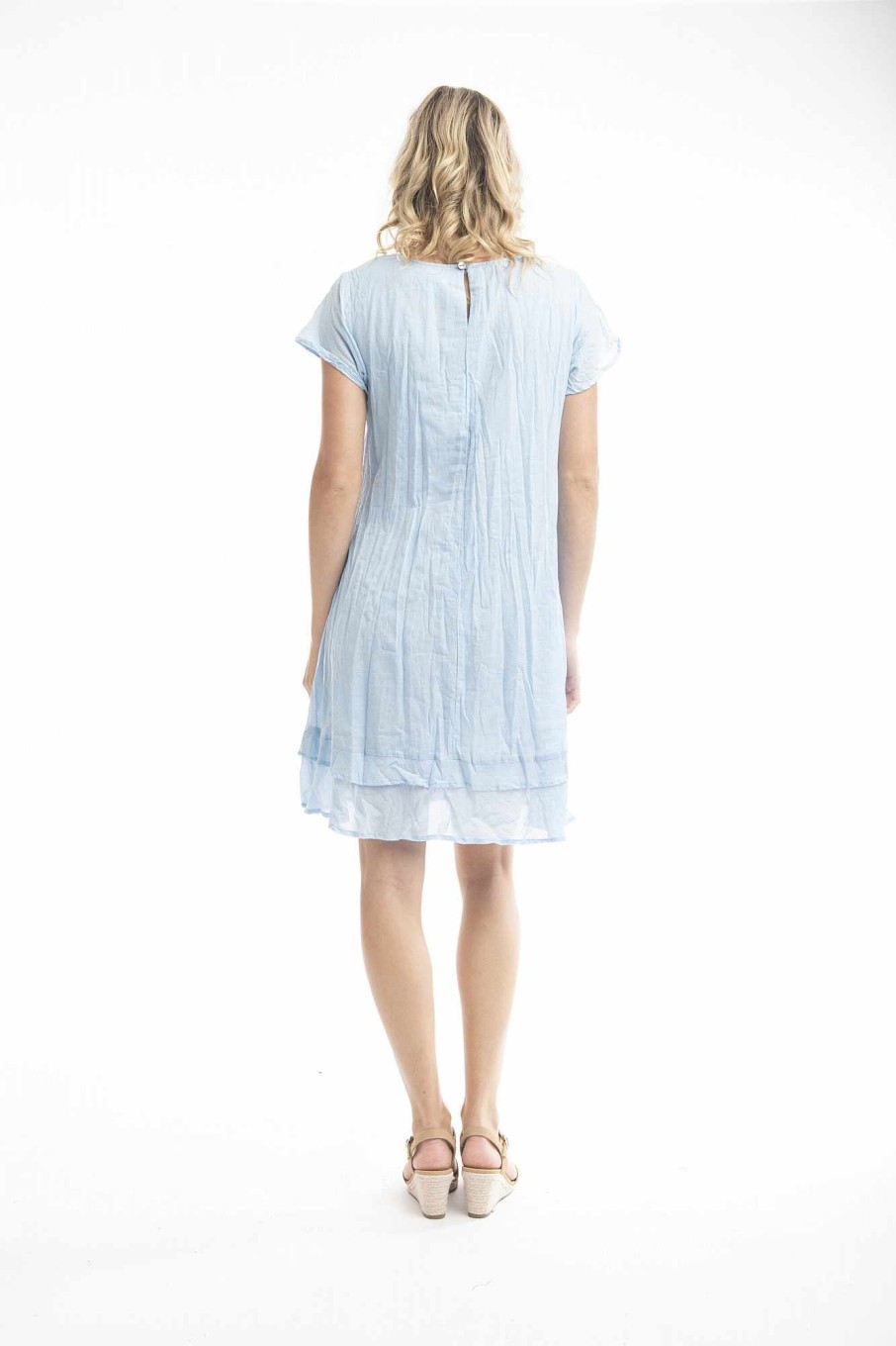 Women Orientique Essentials | Essentials Dress Cotton Frill Chambray