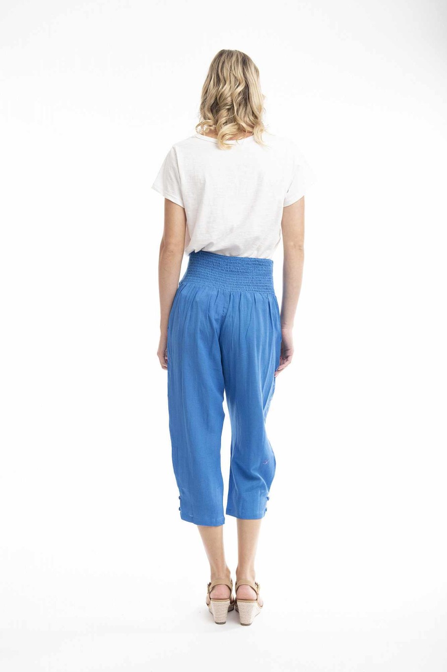 Women Orientique Essentials | Essentials 3/4 Pant Linen Nautical Blue