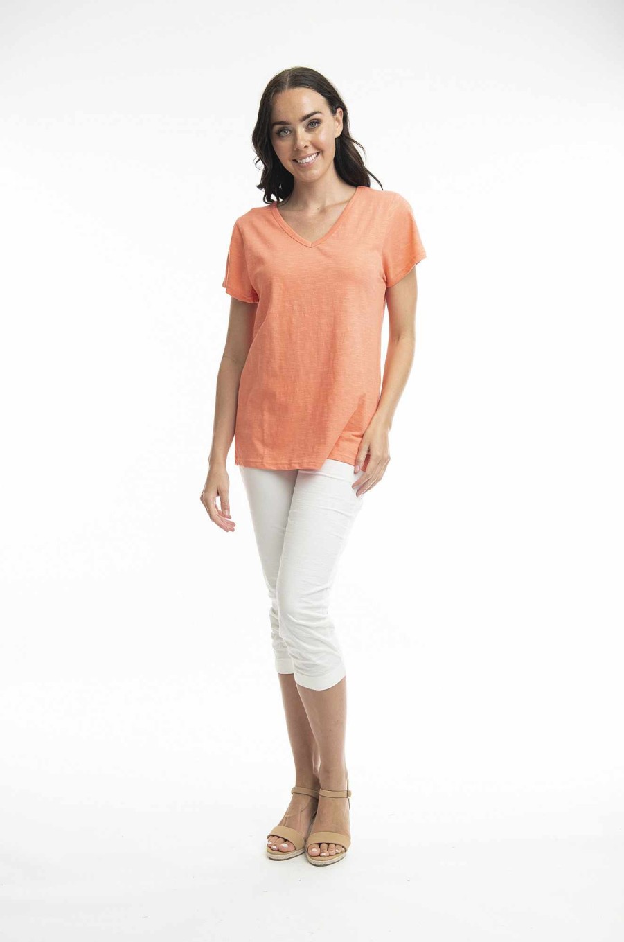 Women Orientique Essentials | Essentials Tee V Neck Coral