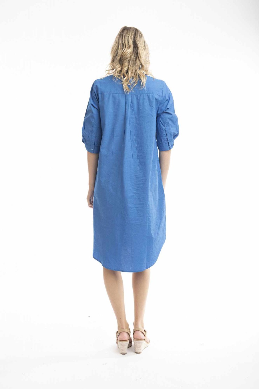 Women Orientique Essentials | Essentials Shirt Dress Solid Nautical Blue