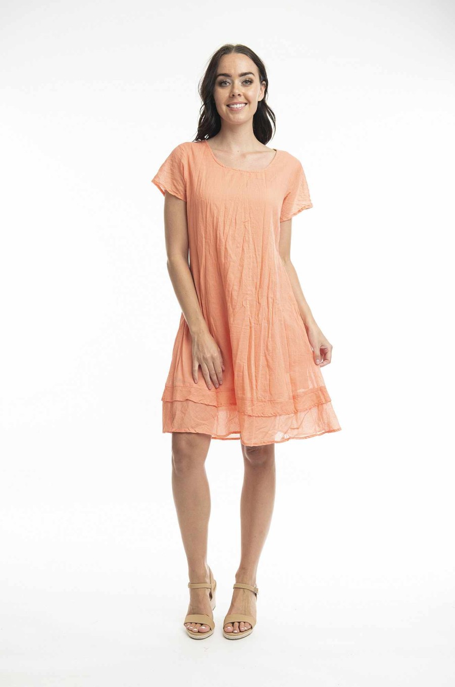 Women Orientique Essentials | Essentials Dress Cotton Frill Coral