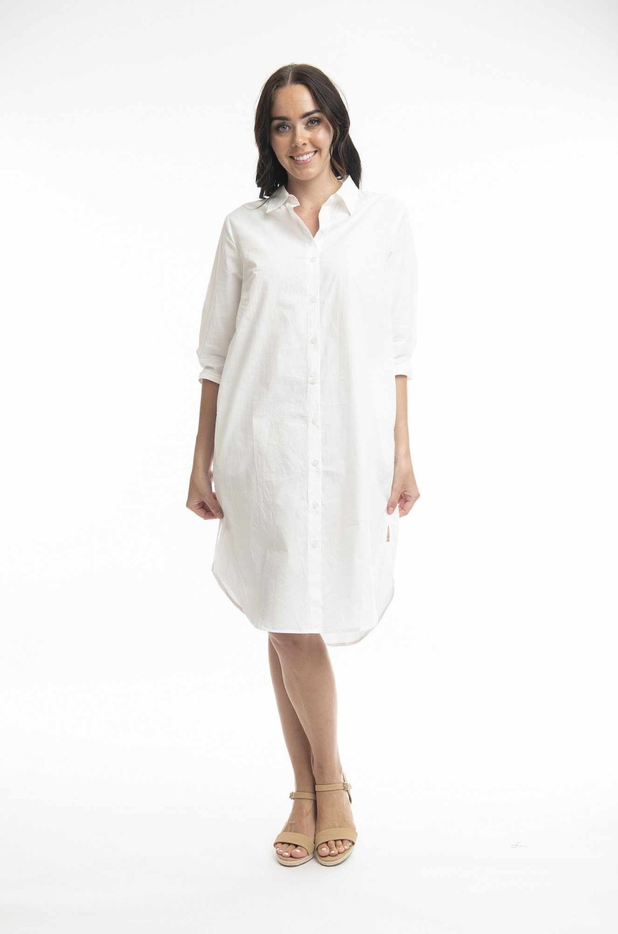 Women Orientique Essentials | Essentials Shirt Dress Solid White