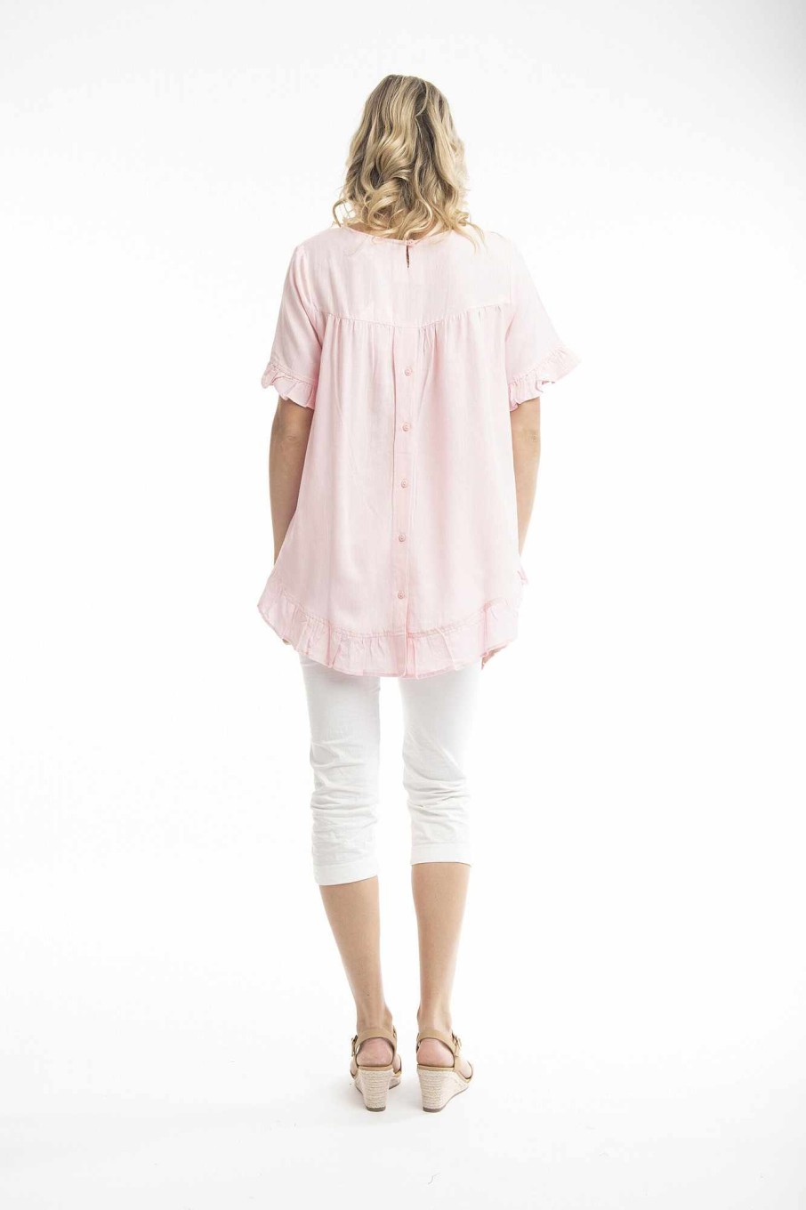 Women Orientique Essentials | Essentials Top Linen Frill Strawberry Cream