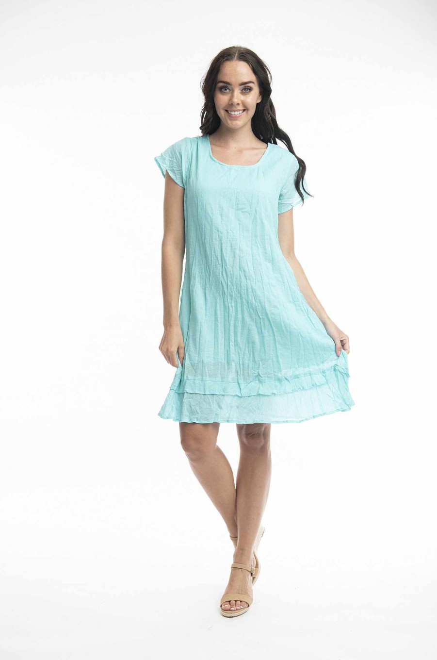 Women Orientique Essentials | Essentials Dress Cotton Frill Aqua