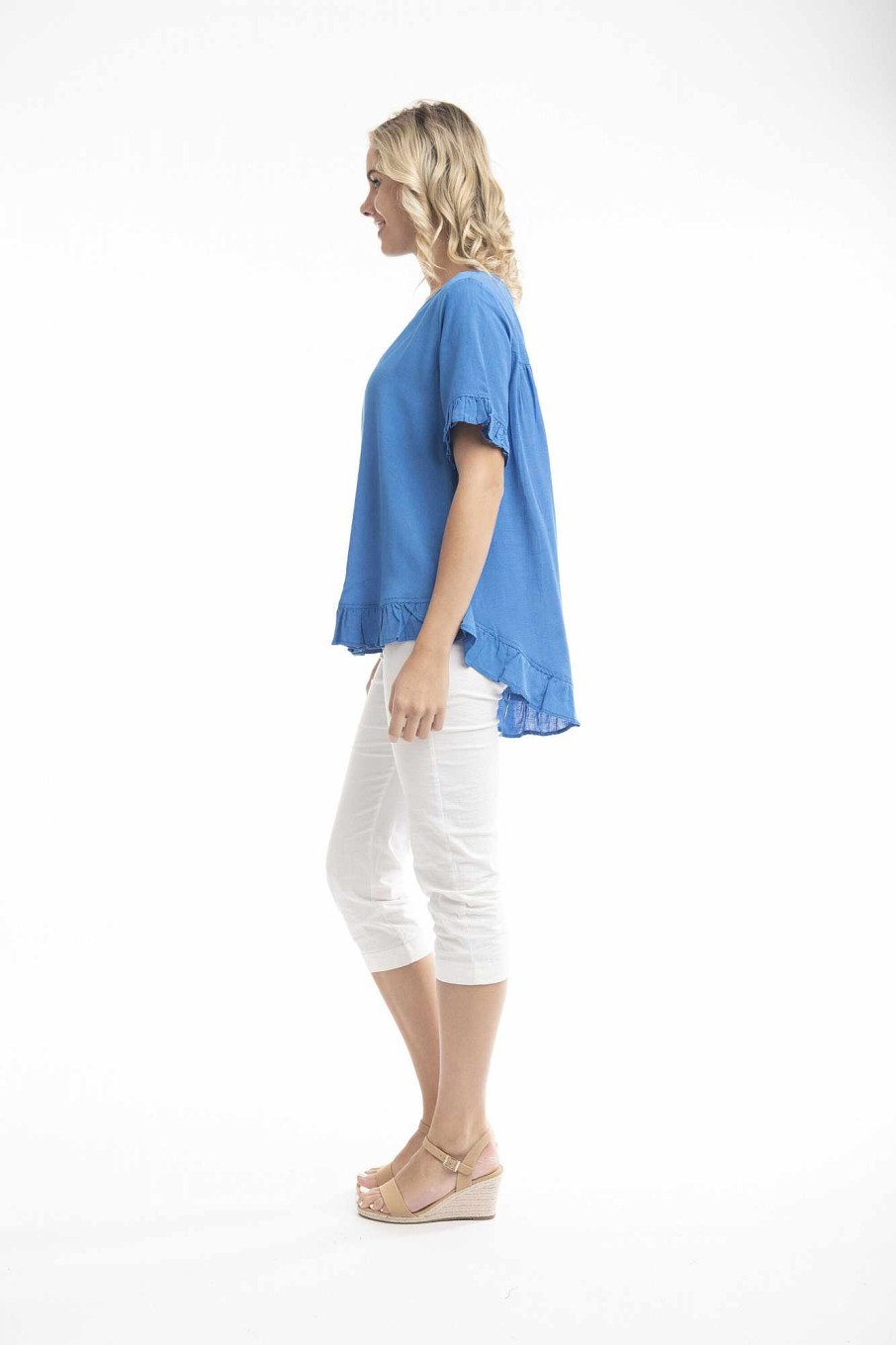 Women Orientique Essentials | Essentials Top Linen Frill Nautical Blue