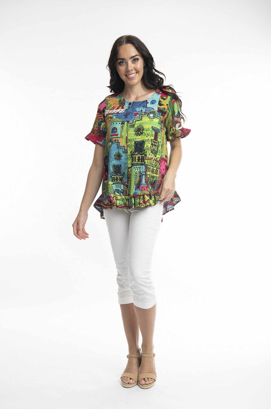 Women Orientique Tops | El Paso Top Frills Main Print