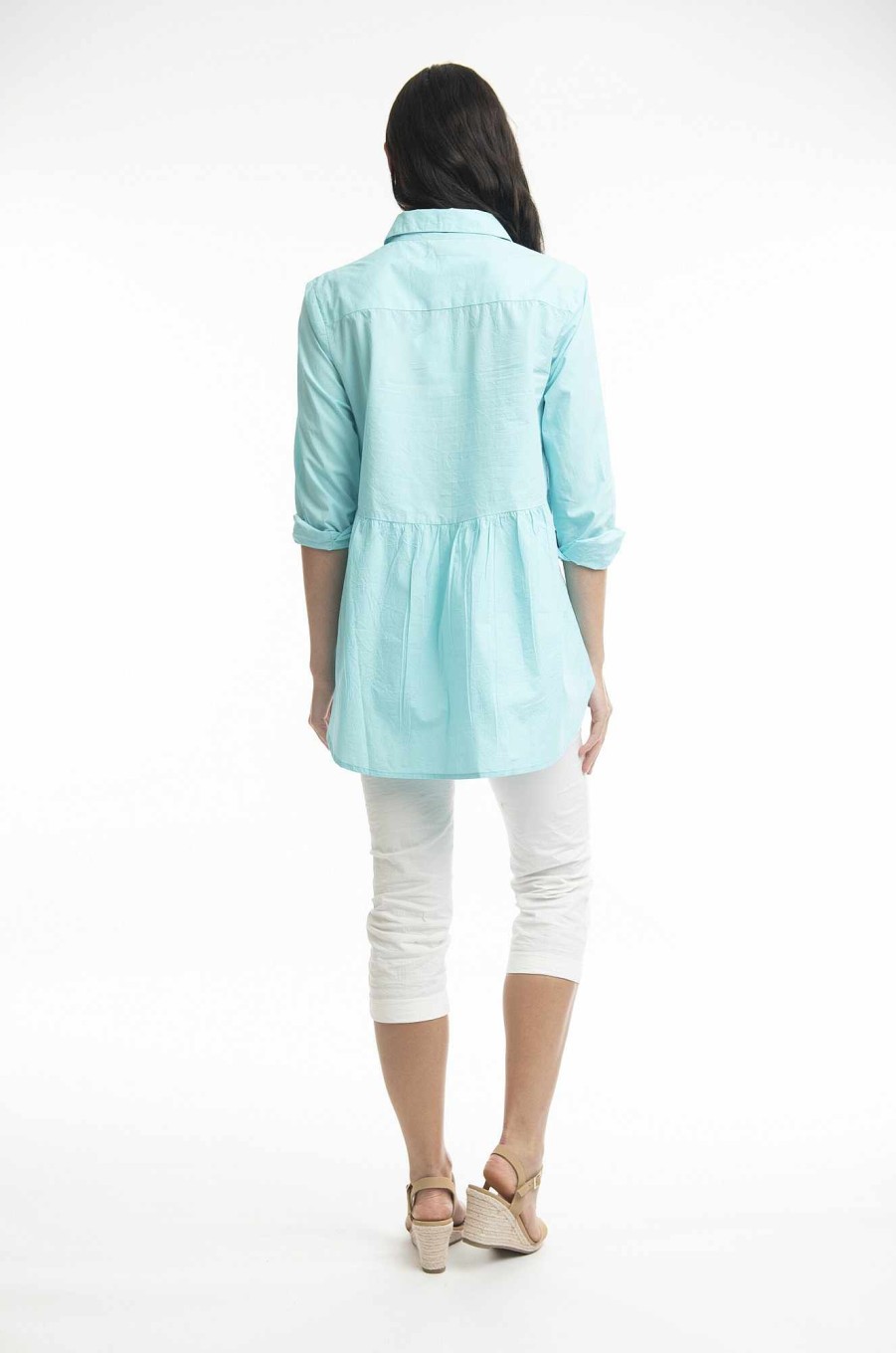 Women Orientique Essentials | Essentials Shirt Ruched Back Solid Aqua