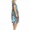 Women Orientique Dresses | Printed Cotton Dress Bubble Knit Ceramic Aqua