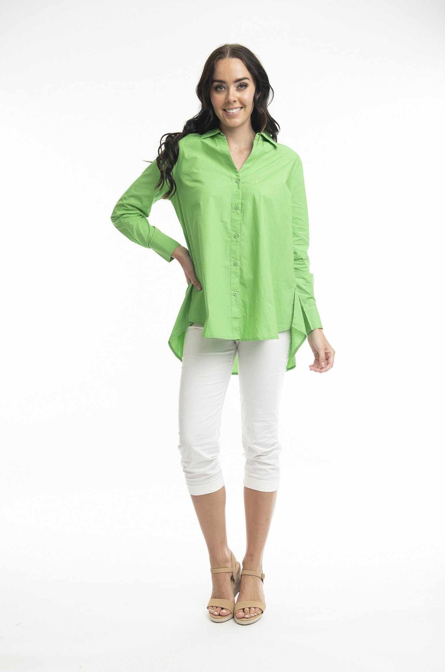 Women Orientique Essentials | Essentials Shirt Ruched Back Solid Parrot