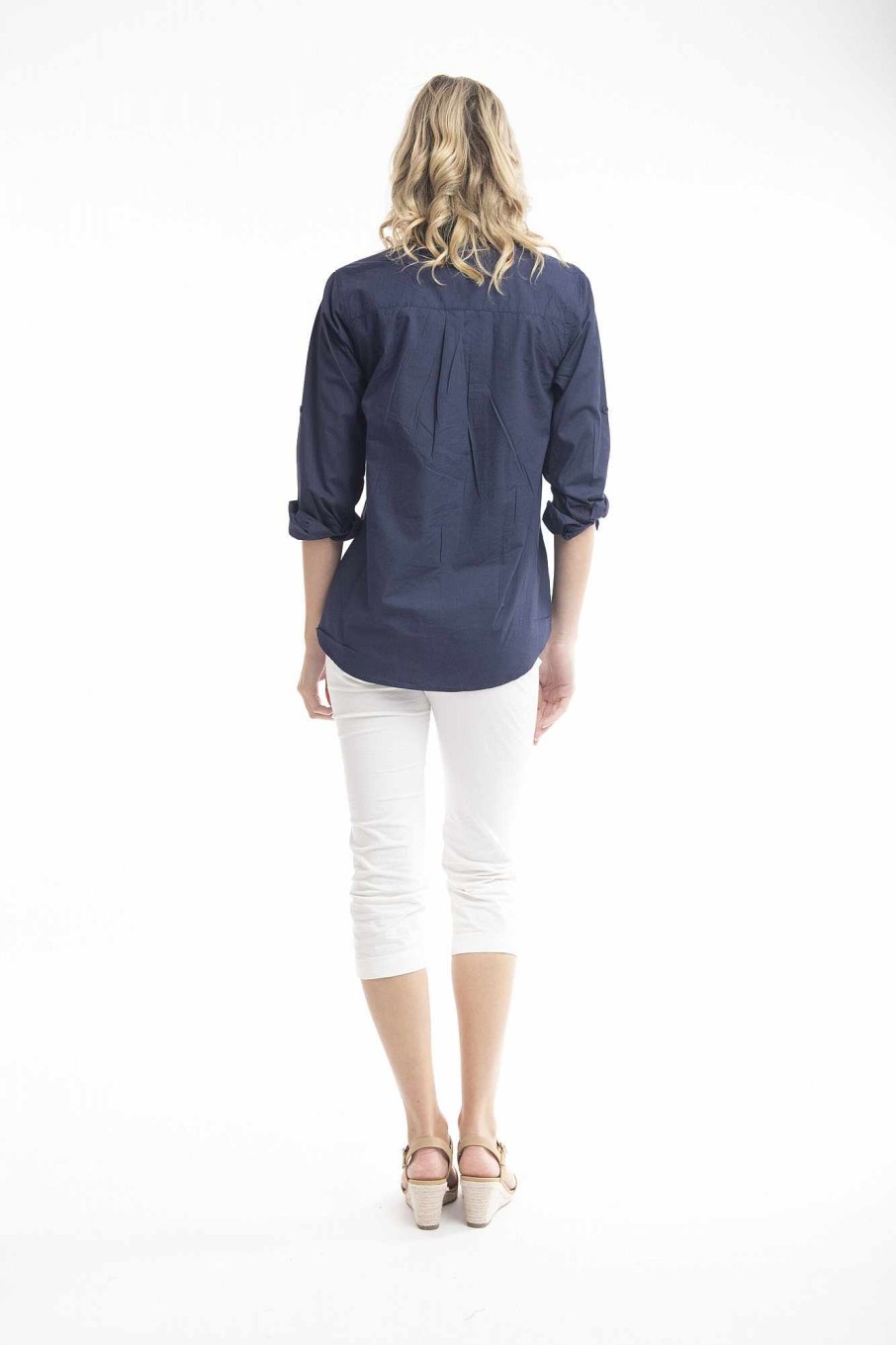 Women Orientique Essentials | Essentials Shirt Single Pocket Solid Navy