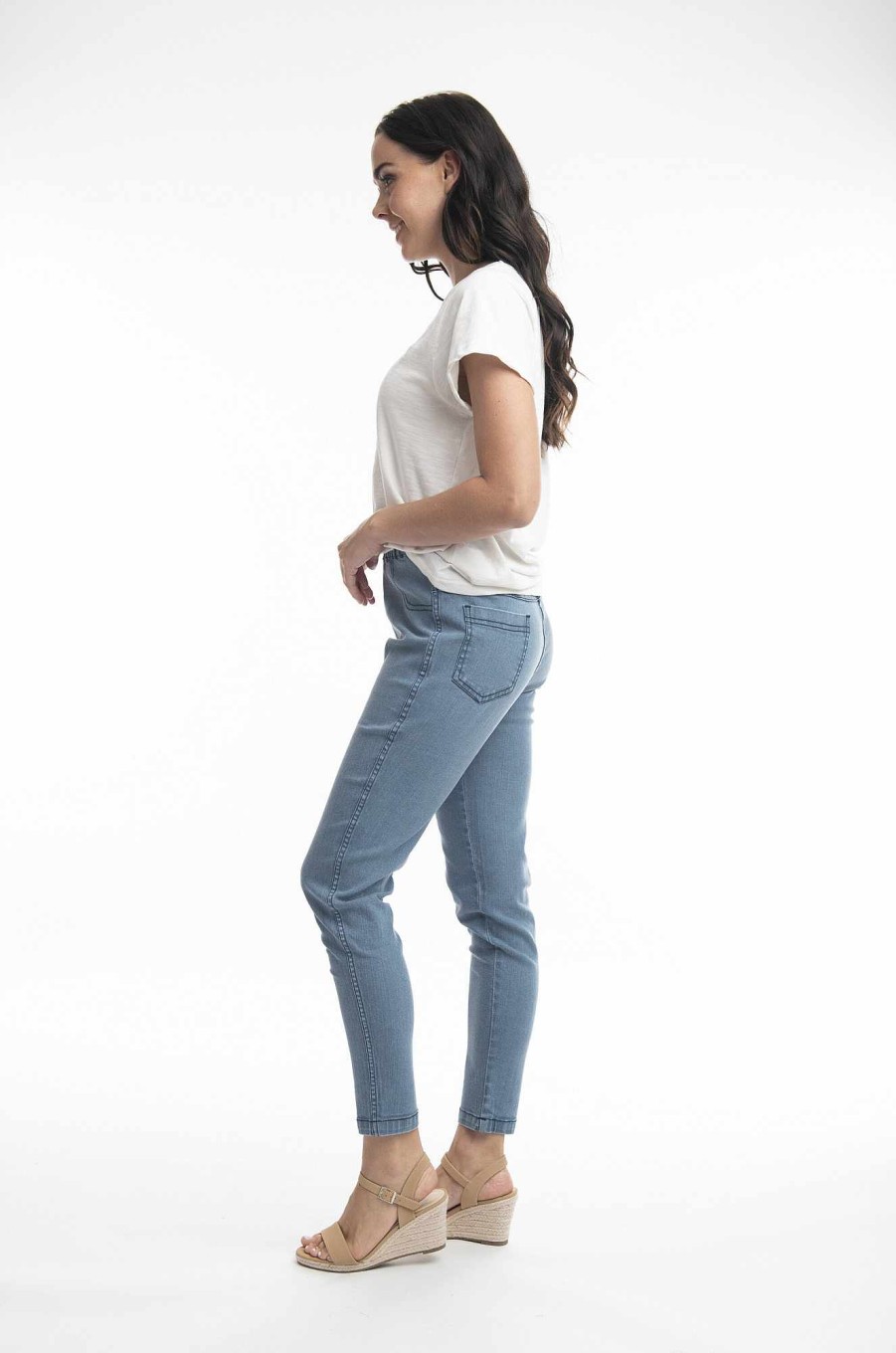 Women Orientique Bottoms | Denim Pant Pull On Light