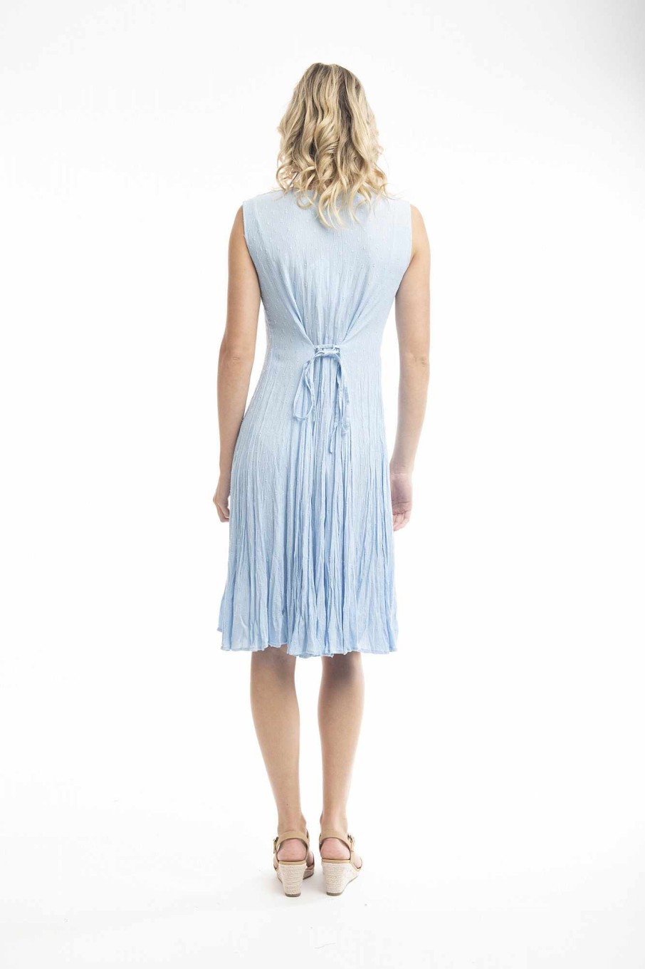 Women Orientique Essentials | Essentials Dress Godet Sleeveless Chambray