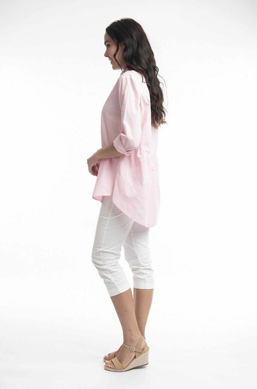 Women Orientique Essentials | Essentials Shirt Ruched Back Solid Strawberry Cream