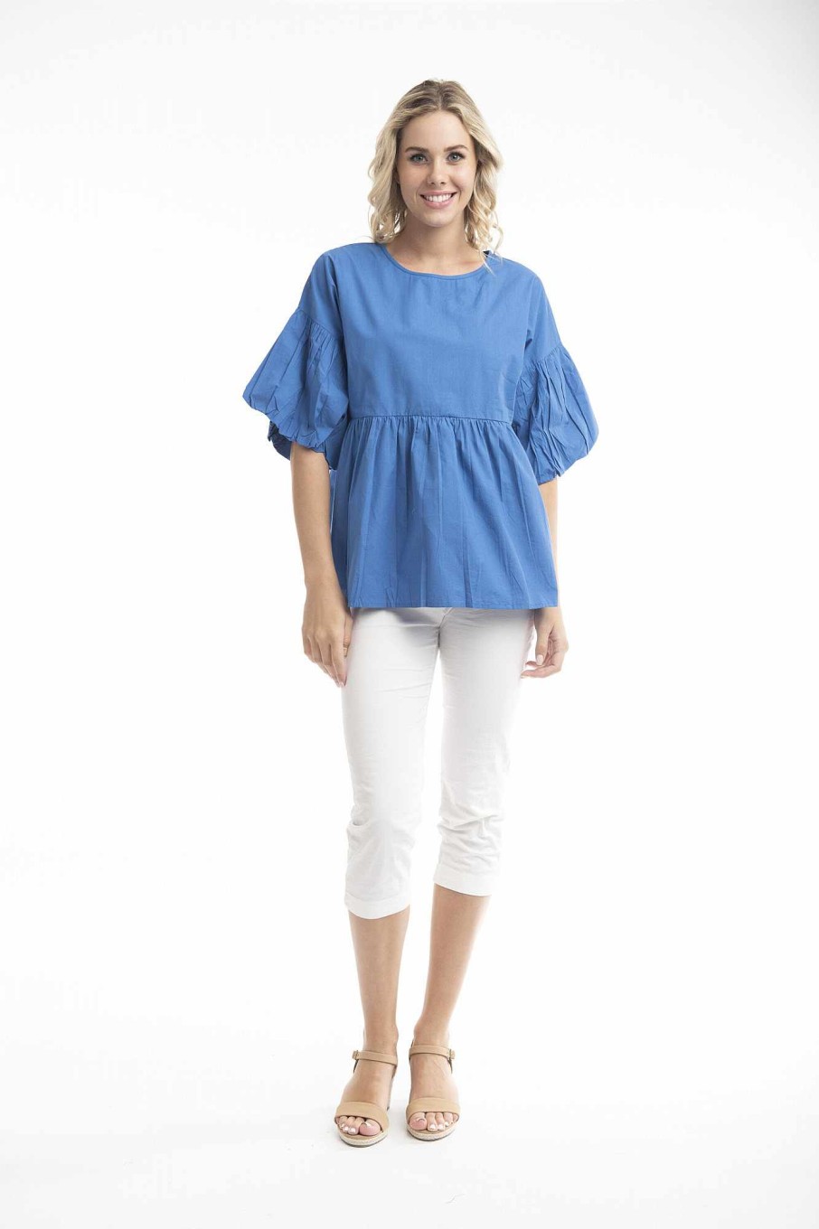 Women Orientique Essentials | Essentials Top Bubble Sleeve Nautical Blue