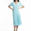 Women Orientique Essentials | Essentials Dress Godet Short Sleeve Aqua