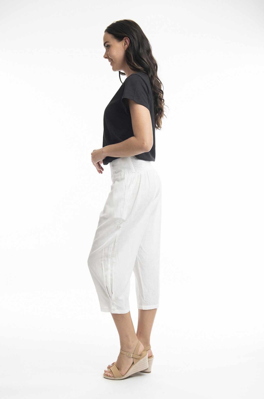 Women Orientique Essentials | Essentials 3/4 Pant Linen White