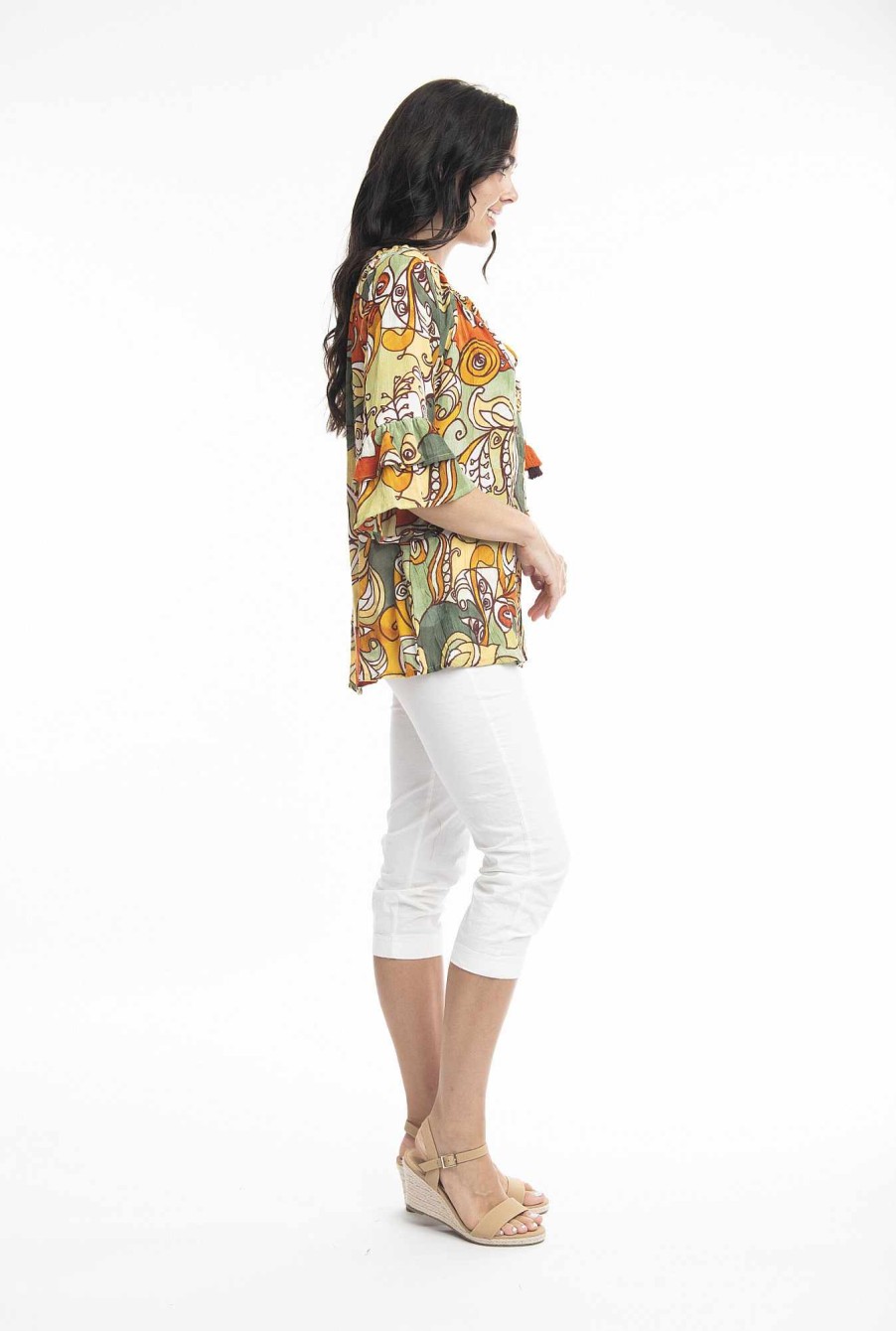 Women Orientique Tops | Ephesus Top Boho Frill Sleeve