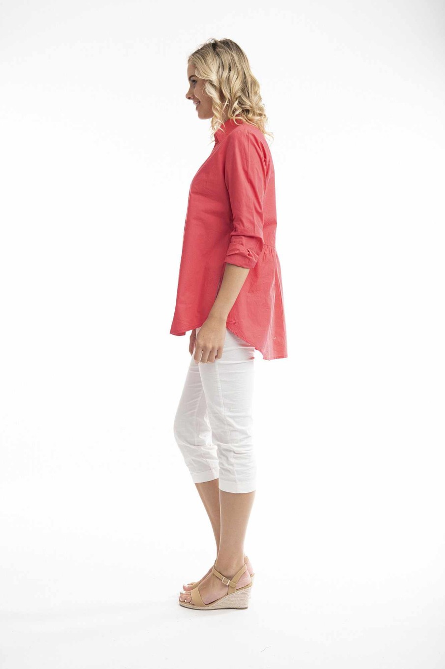 Women Orientique Essentials | Essentials Shirt Ruched Back Solid Red