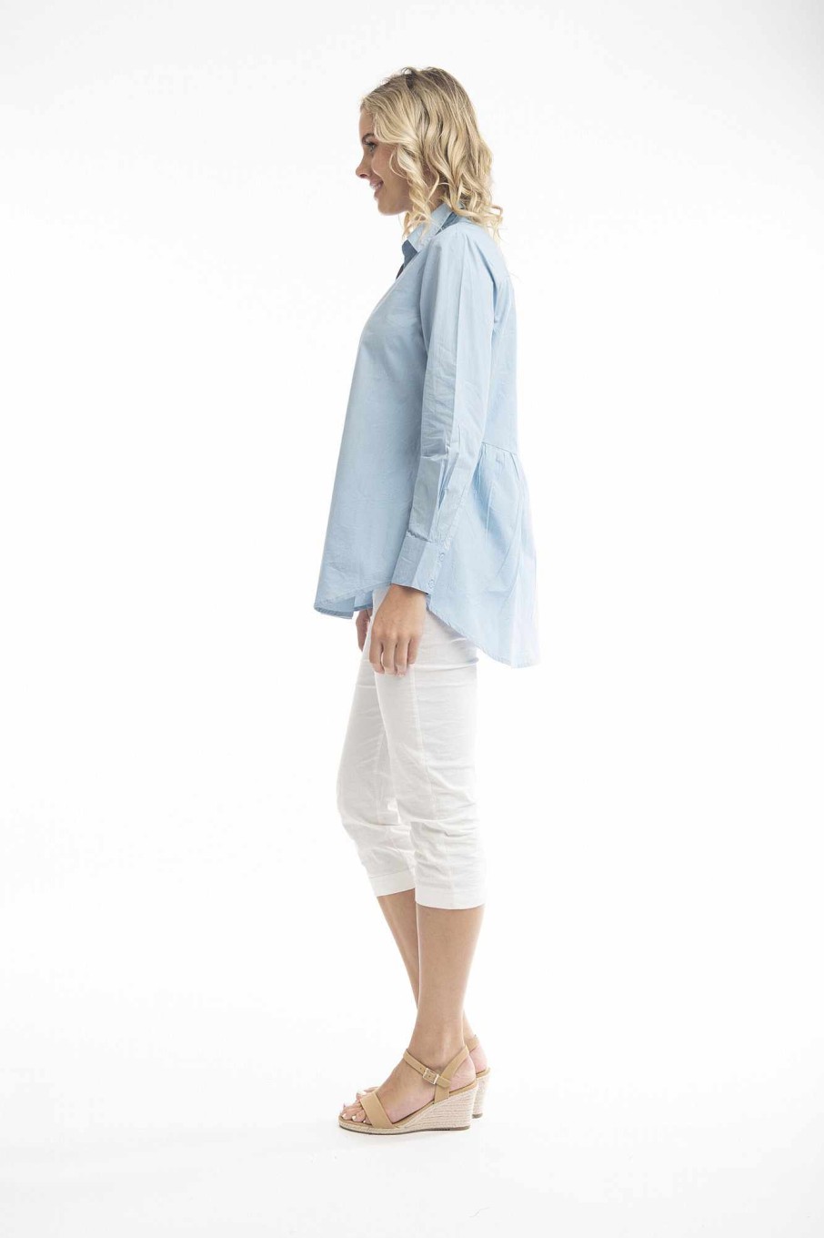 Women Orientique Essentials | Essentials Shirt Ruched Back Solid Chambray