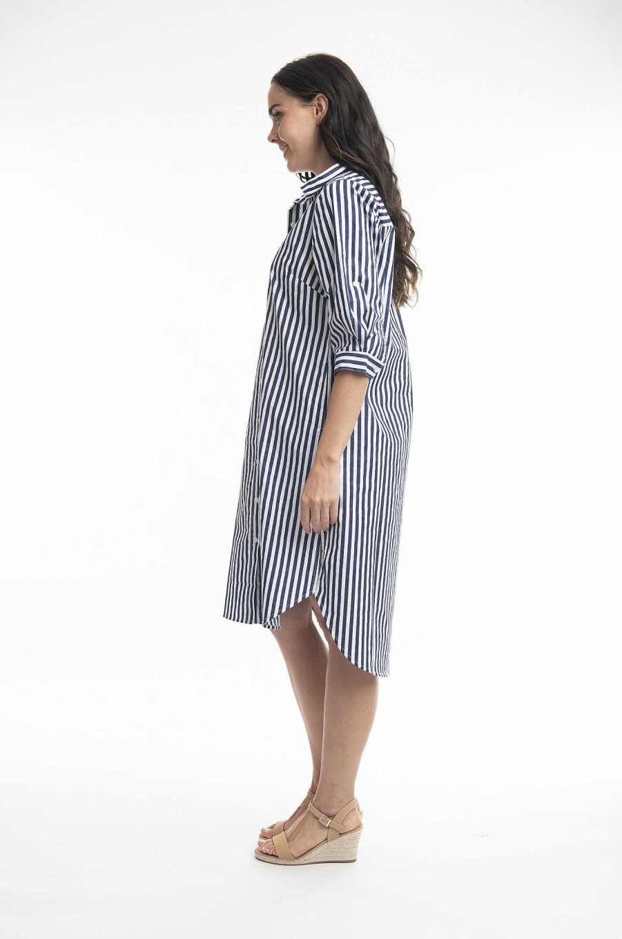 Women Orientique Essentials | Essentials Shirt Dress Stripe Navy