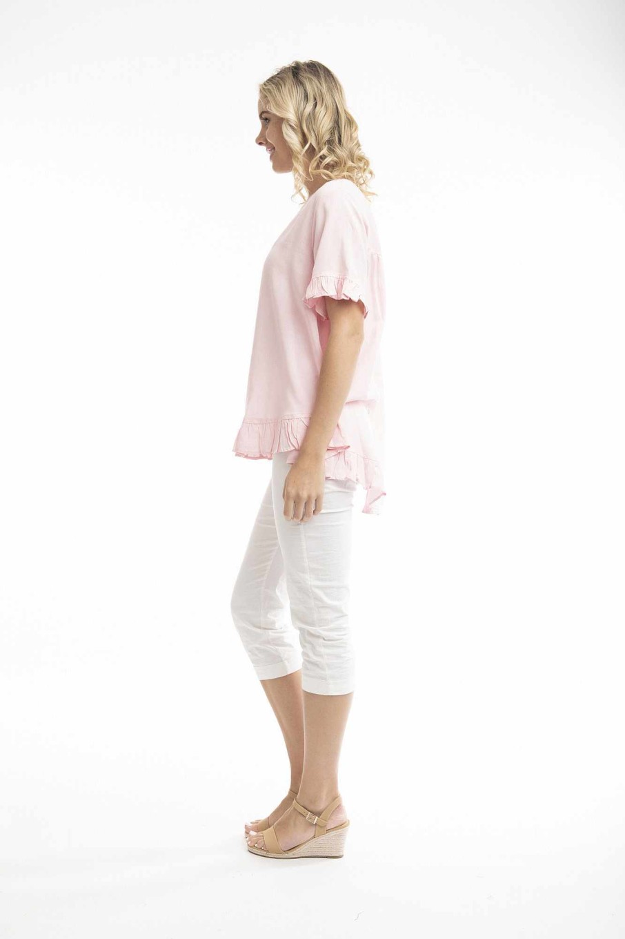 Women Orientique Essentials | Essentials Top Linen Frill Strawberry Cream