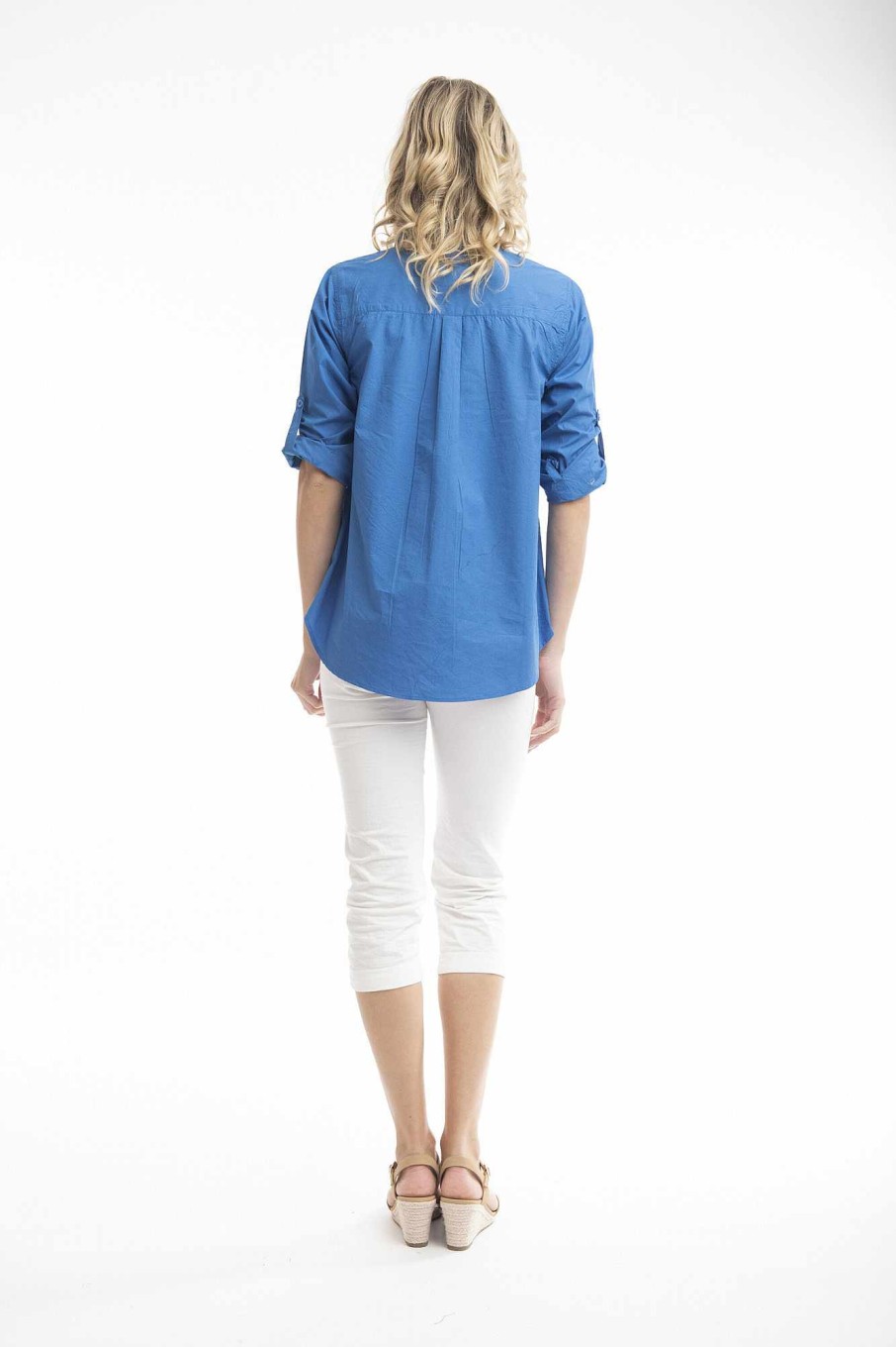 Women Orientique Essentials | Essentials Shirt Single Pocket Solid Nautical Blue