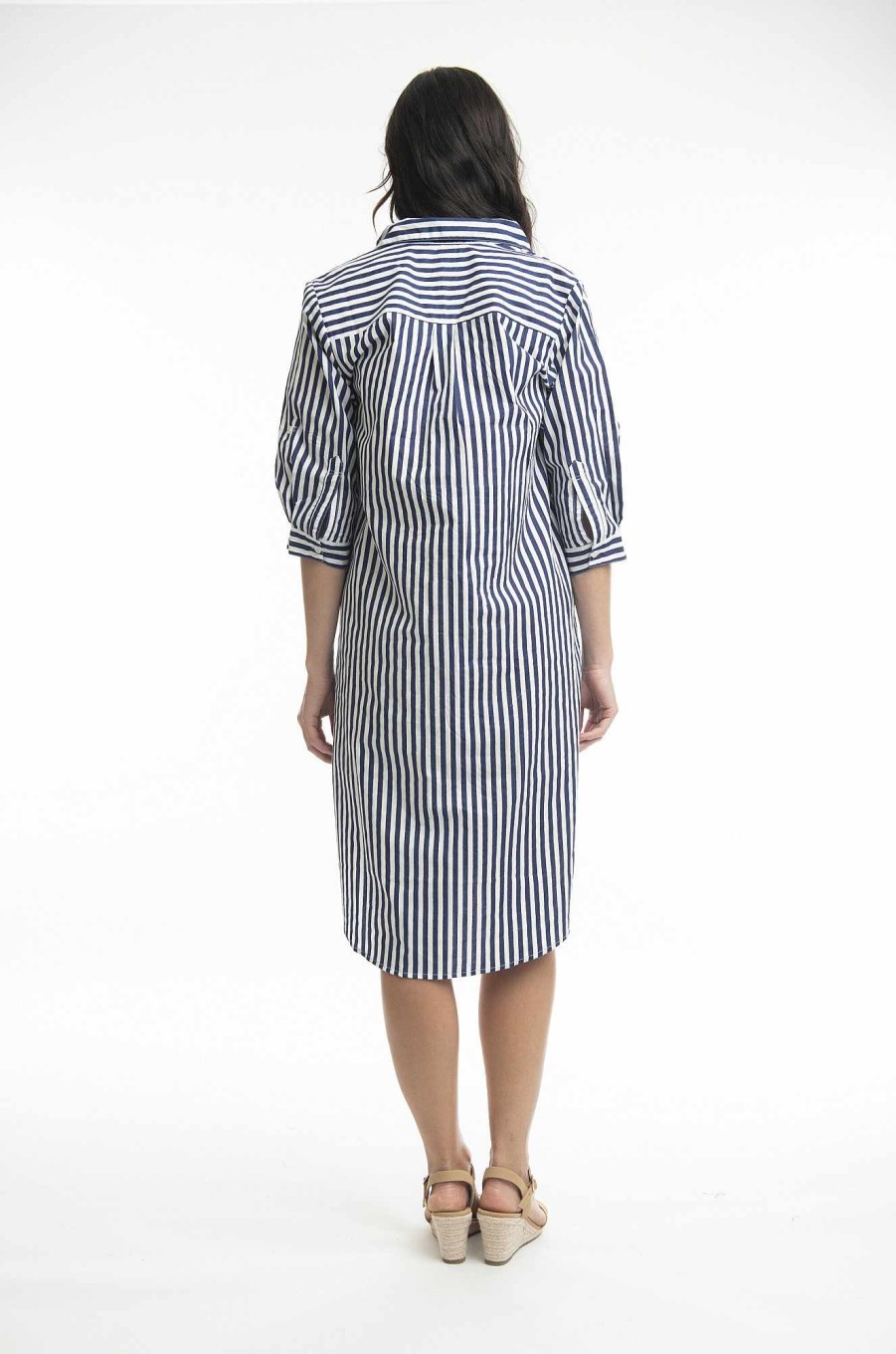 Women Orientique Essentials | Essentials Shirt Dress Stripe Navy