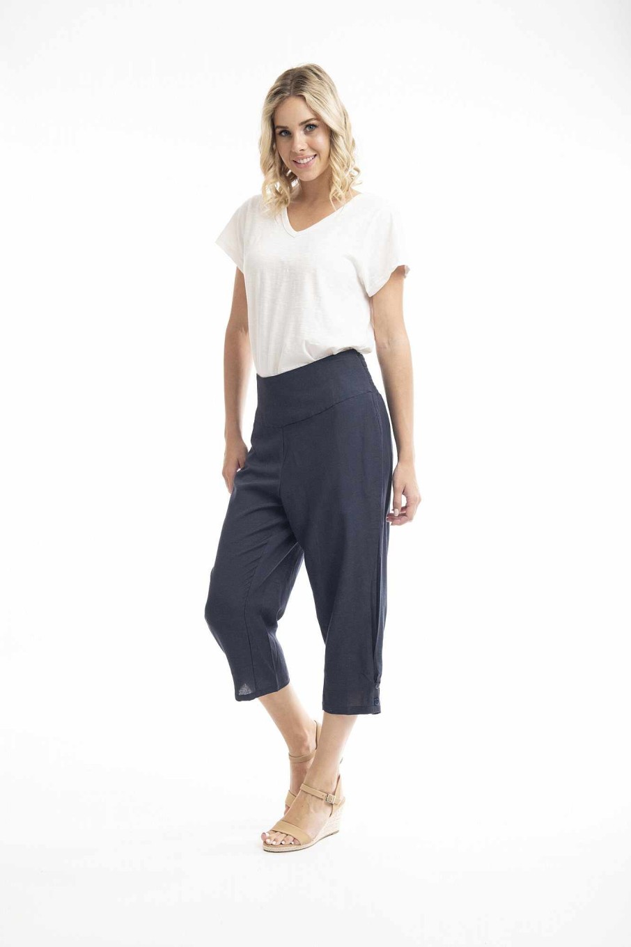 Women Orientique Essentials | Essentials 3/4 Pant Linen Navy