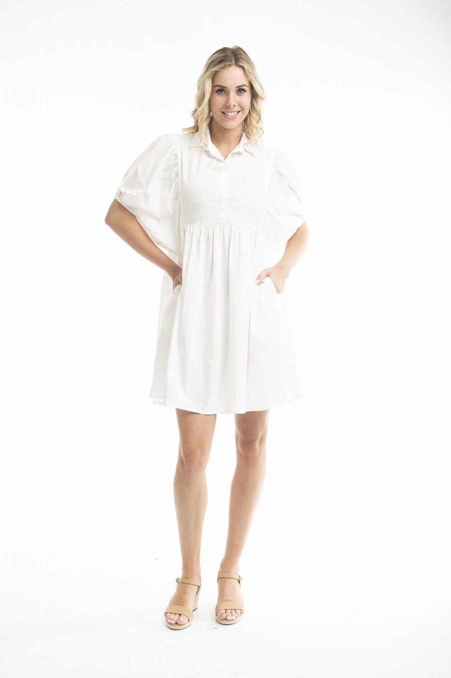 Women Orientique Essentials | Essentials Dress Bubble Sleeve White